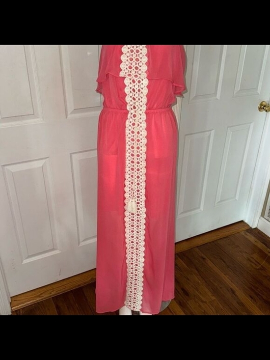 No Boundaries Dresses & Skirts - No Boundaries Coral Maxi Dress with Crochet Tassel Trim